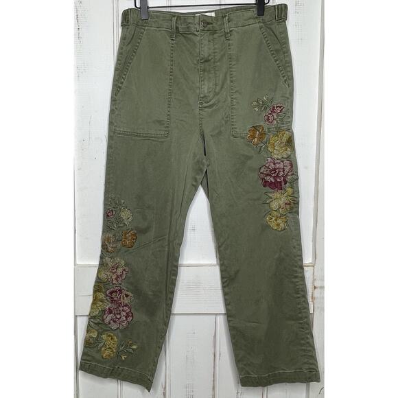 Driftwood Jeans Portofino Utility Boyfriend Crop Pant Floral Embroidered Boho XL - Picture 1 of 12